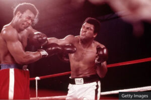 George Foreman (left) and Muhammad Ali in the Rumble in the Jungle
